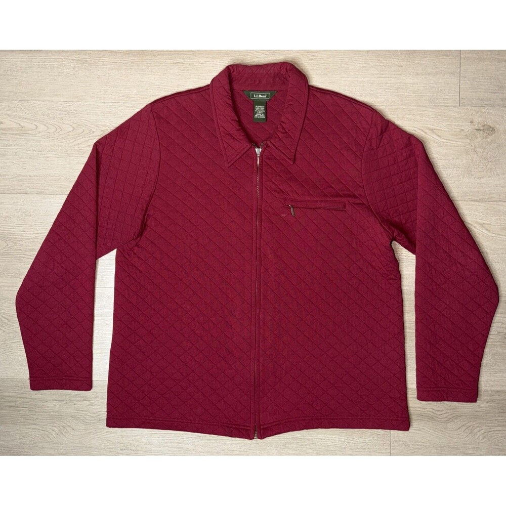 L.L Bean Womens Quilted Full Zip Jacket Medium Red Cotton Blend Cardigan Sweater